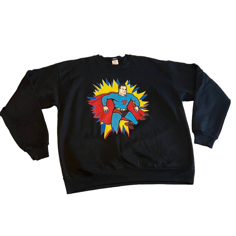 Vintage 1998 Superman Stamp Commemorative Black Crewneck DC Comics 2XL
